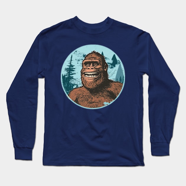 Smiling Bigfoot Long Sleeve T-Shirt by Copper City Dungeon